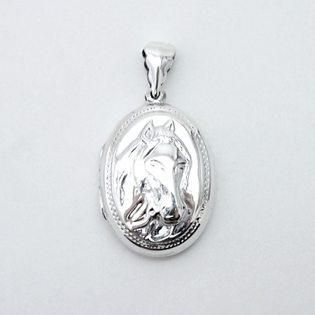 Sterling Silver Oval Horse Locket - Click Image to Close